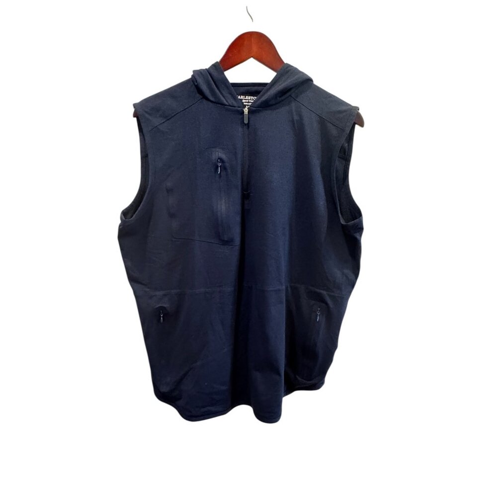 Harlestons Sport Vest Mens Medium Navy Blue Tailored Fit Quarter Zip Hoodie Vest